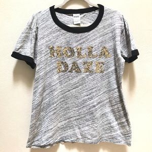 VICTORIA'S SECRET PINK HOLIDAY RINGER CREW TEE 2016 HOLLA DAZE BLING Large